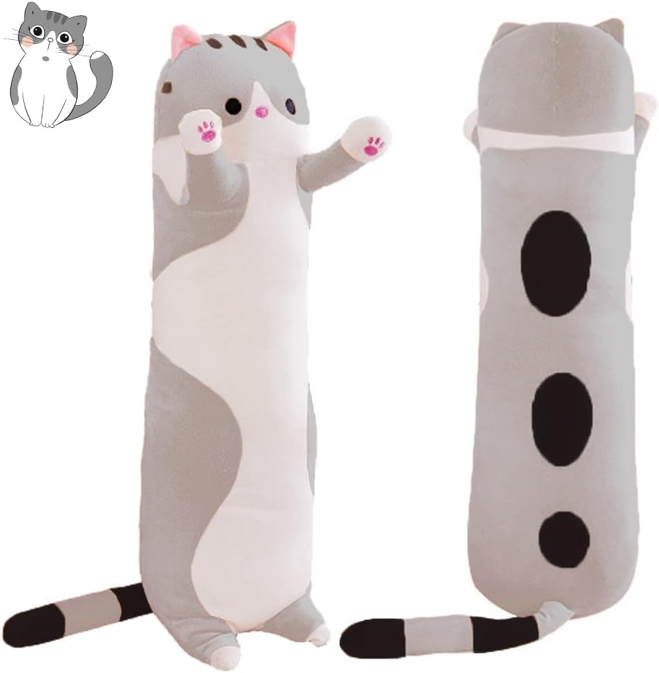 Long cat plush pillow, soft cat pillow, long cat stuffed animal cotton kitten sleep pillow, children's gift, suitable for girls and girlfriends (50 cm)