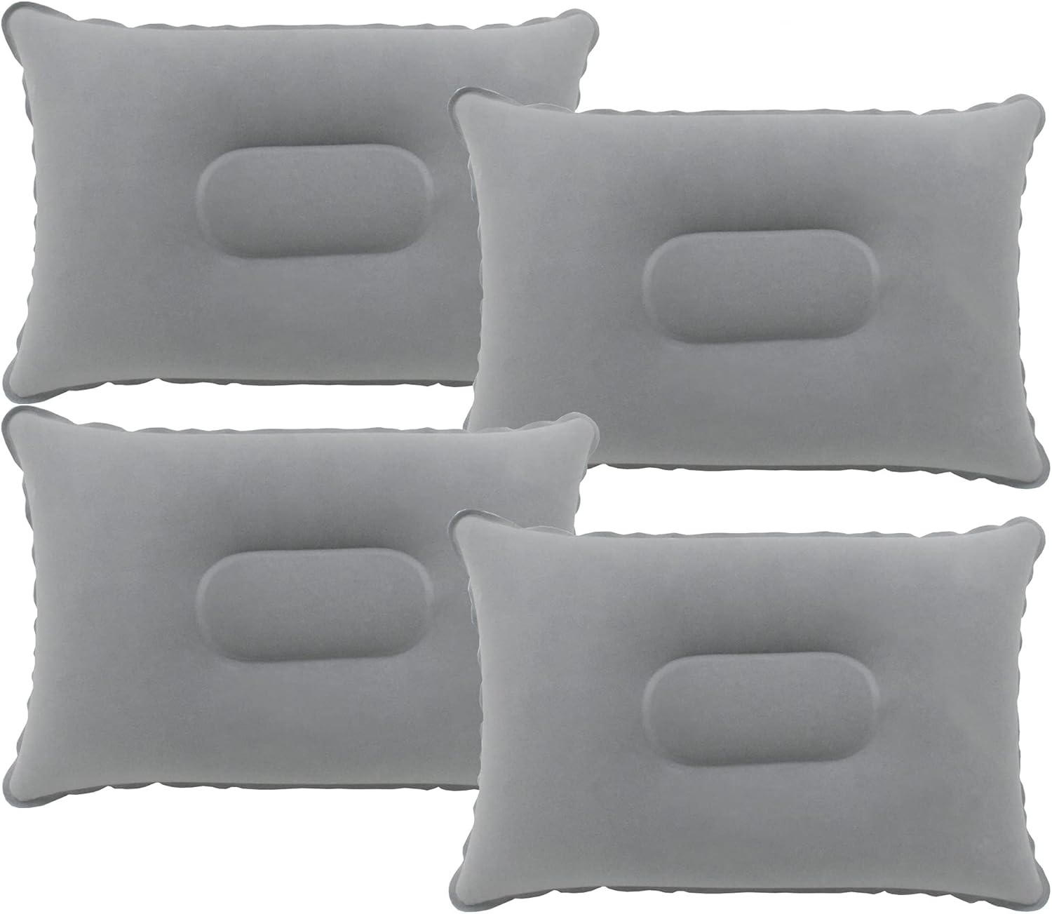 4-pack gray ultra-lightweight inflatable pillows, small square flocked fabric, suitable for beach hiking, camping, travel, napping, desk support, and neck and lumbar support.