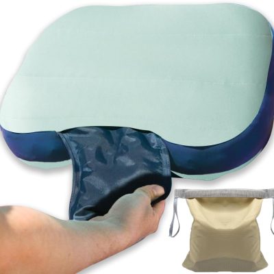 Beach pillow, inflatable camping pillow, pool pillow, removable pillowcase, ultralight neck and lumbar support, suitable for camping, hiking, and backpacking (includes ice pack).