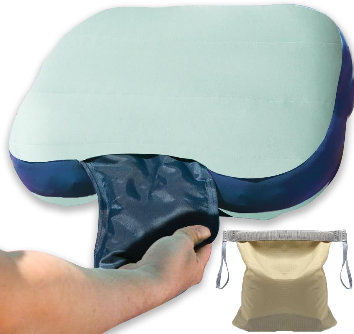 Beach pillow, inflatable camping pillow, pool pillow, removable pillowcase, ultralight neck and lumbar support, suitable for camping, hiking, and backpacking (includes ice pack).