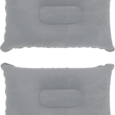 2-pack ultra-lightweight inflatable pillows, small checkered flocked fabric, suitable for beach, hiking, camping, travel, napping, and desk cushions, providing cervical and lumbar support.