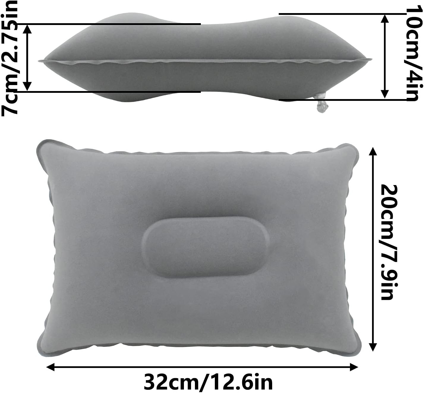 4-pack gray ultra-lightweight inflatable pillows, small square flocked fabric, suitable for beach hiking, camping, travel, napping, desk support, and neck and lumbar support. - Image 2