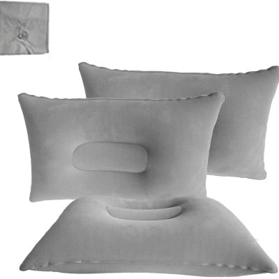 3-pack ultralight inflatable pillows, small square pillows, flocked fabric, suitable for hiking, camping, travel, napping, desk cushions, and beach pillows, providing neck and lumbar support.