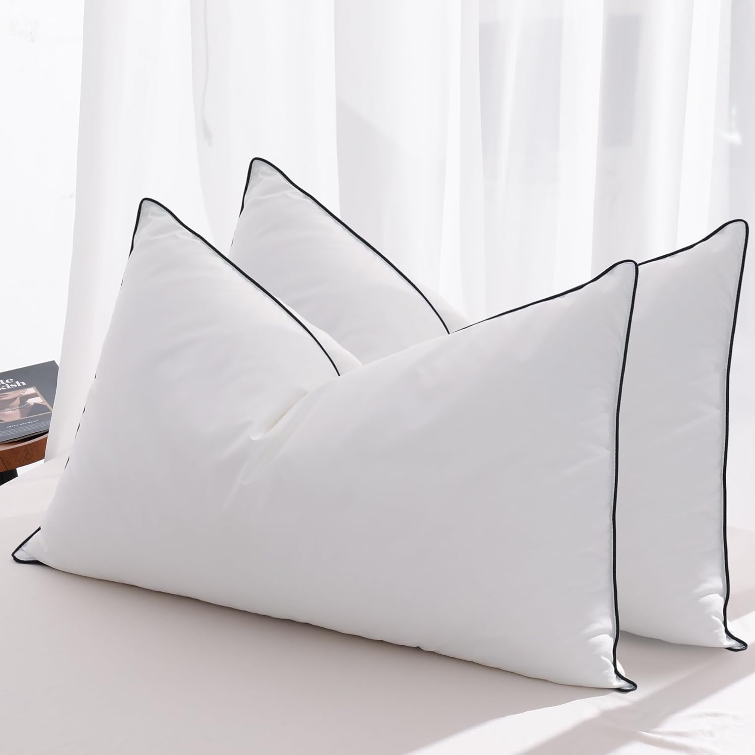 Goose Feather Down Pillows King Size Set of 2, Luxury Hotel Collection Bed Pillow 2 Pack, ™ Powered Fillings & Feathers Pillow,Fluffy Plush for Side Sleepers, Medium Firm, 20x36 in.