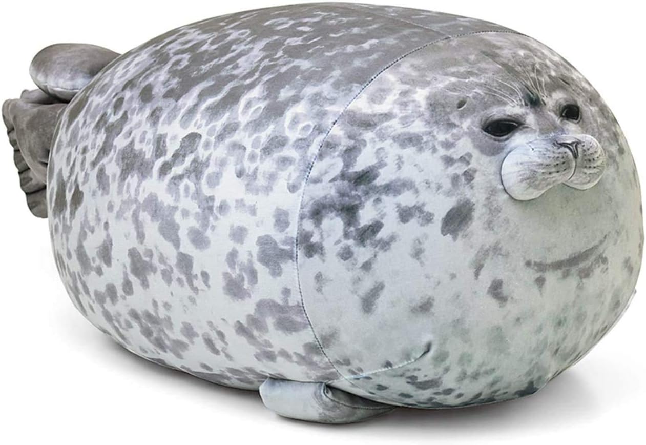 Chubby seal pillow, stuffed cotton plush animal toy, cute ocean theme, medium (17.6 inches)