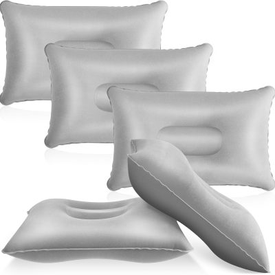 5-Pack Inflatable Travel Pillows, Portable Compact Air Pillows, Flocked Fabric, Suitable for Backpacking, Camping, Hiking, Home Office, and Sleeping, Providing Neck, Head, and Lumbar Support (13.39 x 8.66 inches)