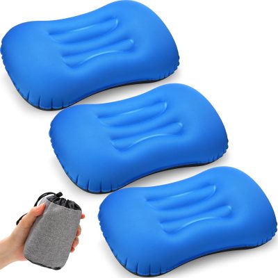3-pack inflatable camping travel pillows, ultra-lightweight inflatable pillows, lightweight camping pillows, portable backpack pillows, neck and lumbar support, suitable for hiking, sleeping, and camping.