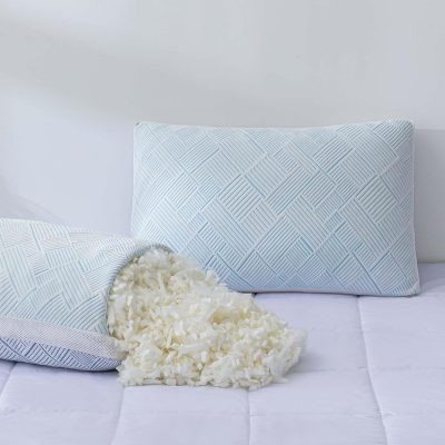 Shredded Memory Foam Cooling Soft Bamboo Viscose Pillows Queen Size Set of 2, Adjustable Hypoallergenic Hotel Quality Pillows for Side, Back or Stomach Sleeper,  Certified