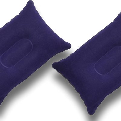 Ultra-comfortable two-pack small inflatable travel pillows, flocked velvet feel.